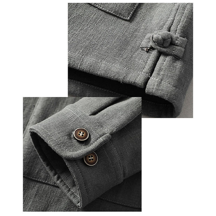 Veste-chemise à boutons en lin et coton avec doublure polaire et poches pour homme Buddha Stones
