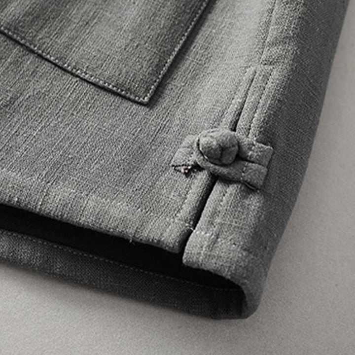 Veste-chemise à boutons en lin et coton avec doublure polaire et poches pour homme Buddha Stones