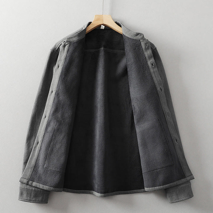 Veste-chemise à boutons en lin et coton avec doublure polaire et poches pour homme Buddha Stones