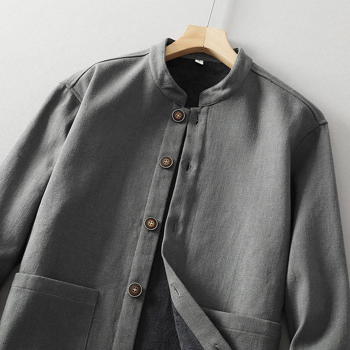 Veste-chemise à boutons en lin et coton avec doublure polaire et poches pour homme Buddha Stones