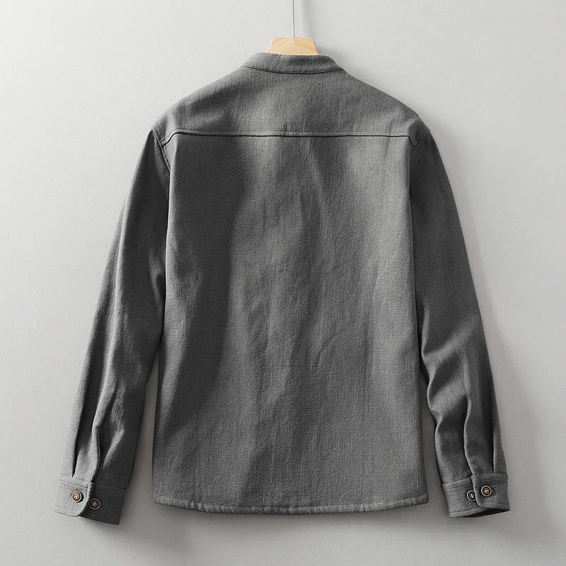 Veste-chemise à boutons en lin et coton avec doublure polaire et poches pour homme Buddha Stones
