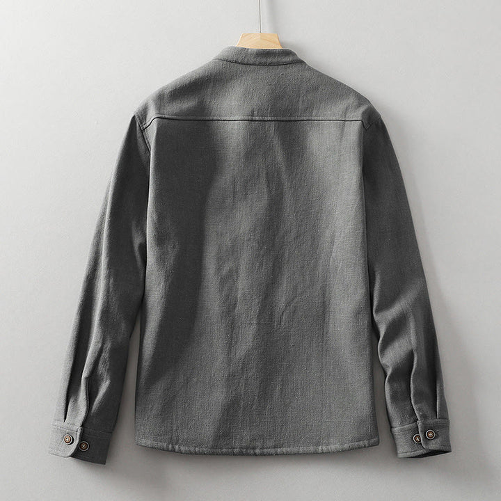 Veste-chemise à boutons en lin et coton avec doublure polaire et poches pour homme Buddha Stones
