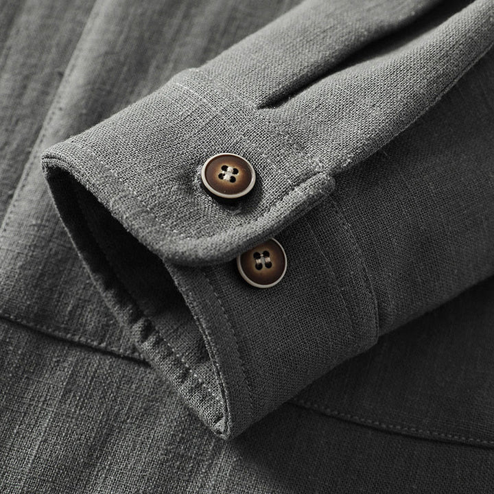 Veste-chemise à boutons en lin et coton avec doublure polaire et poches pour homme Buddha Stones