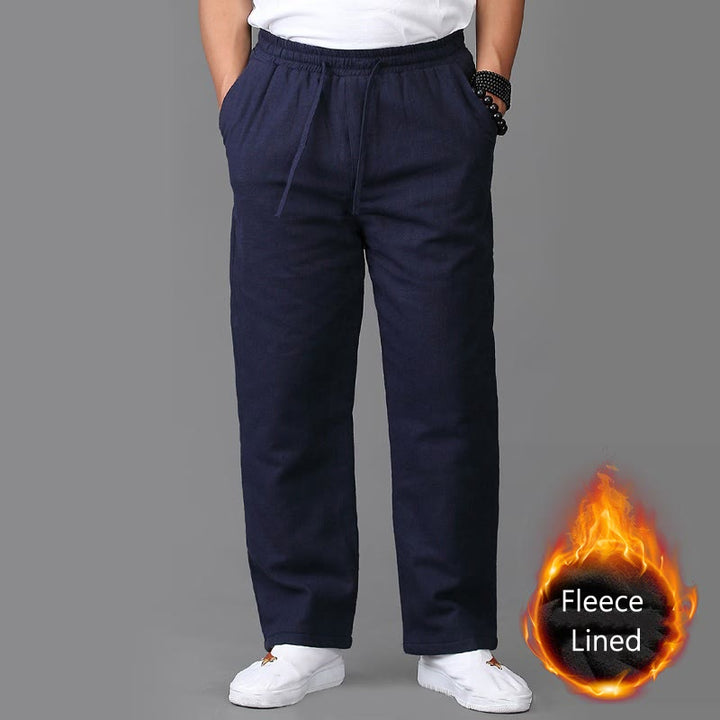 Pantalon d'hiver en lin avec cordon de serrage et poches pour homme Buddha Stones - Bleu acier - US/UK/AU42，EU52 (3XL) - image 0