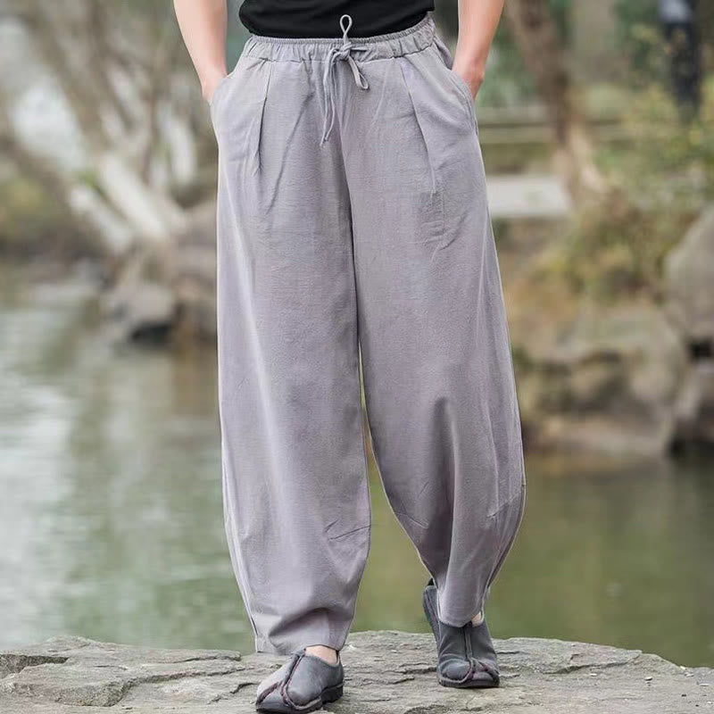 Pantalon sarouel décontracté simple à cordon de serrage et poches pour homme Motif Buddha Stones - Gris clair - US/UK/AU44，EU54 (5XL) - image 8