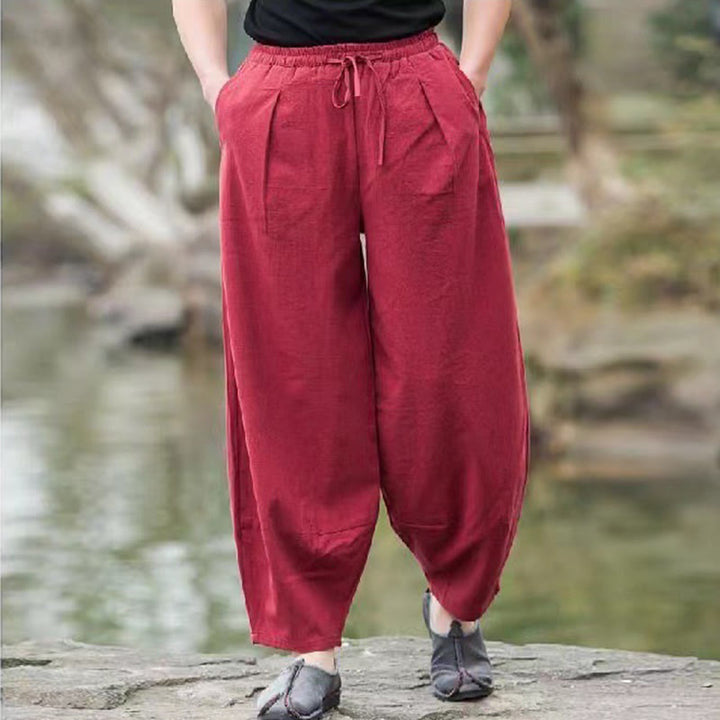 Pantalon sarouel décontracté en coton avec cordon de serrage et poches pour homme Motif Buddha Stones - Rouge indien - US/UK/AU46，EU56 (5XL) - image 12