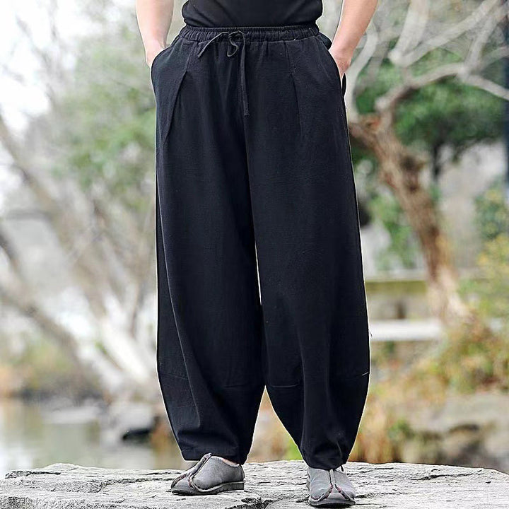 Pantalon sarouel décontracté en coton avec cordon de serrage et poches pour homme Motif Buddha Stones - Noir - US/UK/AU46，EU56 (5XL) - image 4