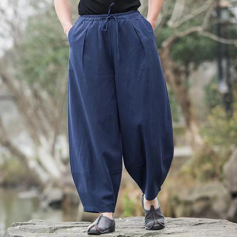 Pantalon sarouel décontracté en coton avec cordon de serrage et poches pour homme Motif Buddha Stones - Bleu acier - US/UK/AU46，EU56 (5XL) - image 0