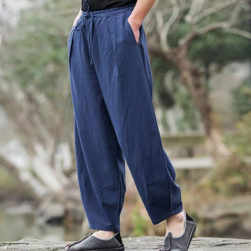 Pantalon sarouel décontracté en coton avec cordon de serrage et poches pour homme Motif Buddha Stones - image 1