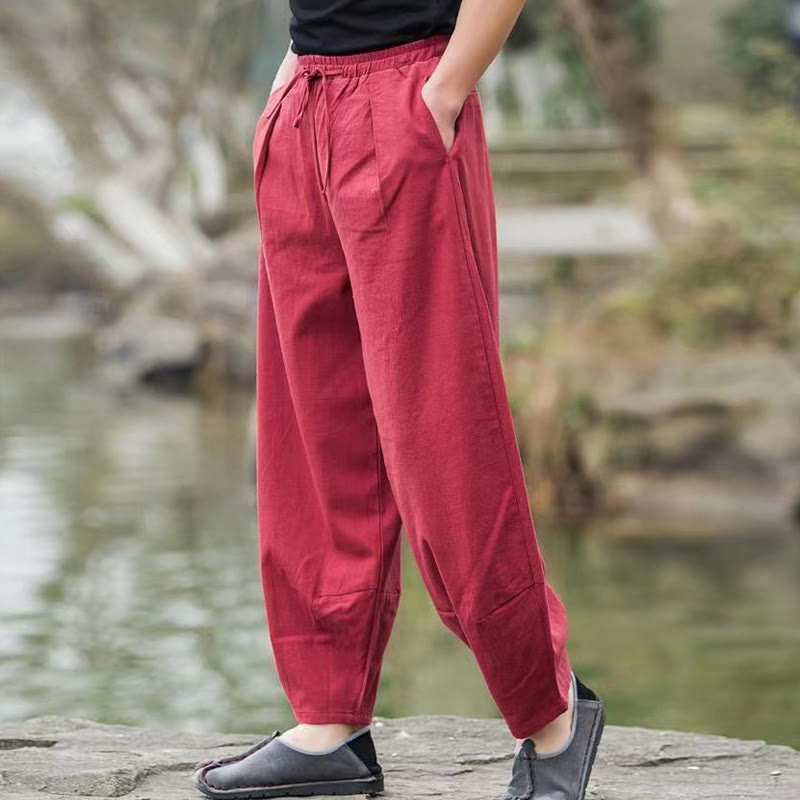 Pantalon sarouel décontracté en coton avec cordon de serrage et poches pour homme Motif Buddha Stones - image 14