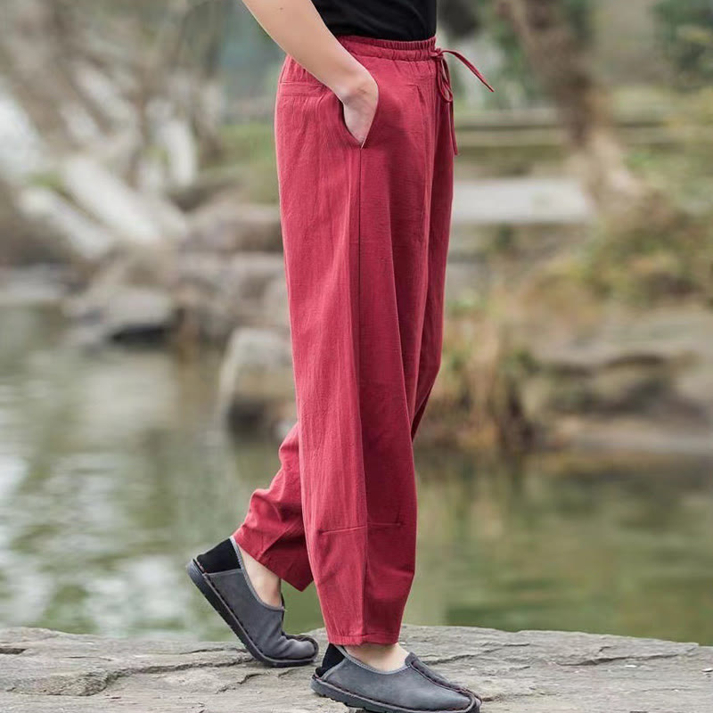 Pantalon sarouel décontracté en coton avec cordon de serrage et poches pour homme Motif Buddha Stones - image 13