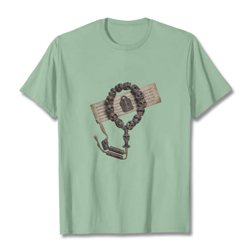 T-shirt à motifs de perles tibétaines représentant des Buddha Stones et le Seigneur de la forêt des cadavres - Vert pâle - 2XL - image 16