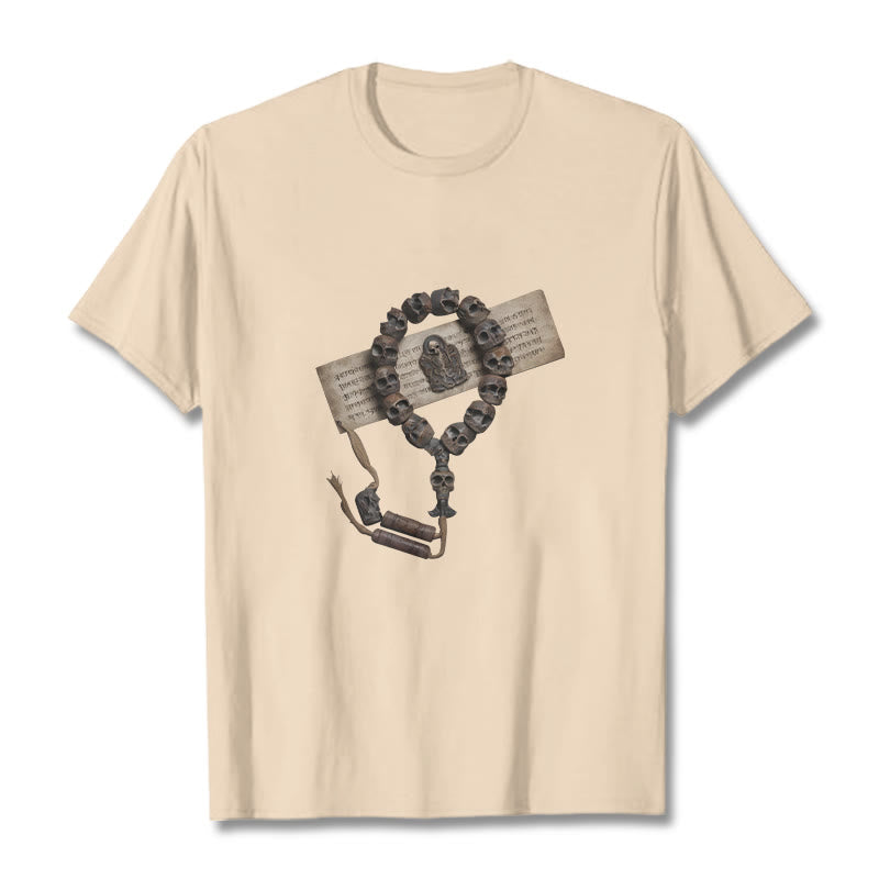 T-shirt à motifs de perles tibétaines représentant des Buddha Stones et le Seigneur de la forêt des cadavres - Bisque - 2XL - image 20