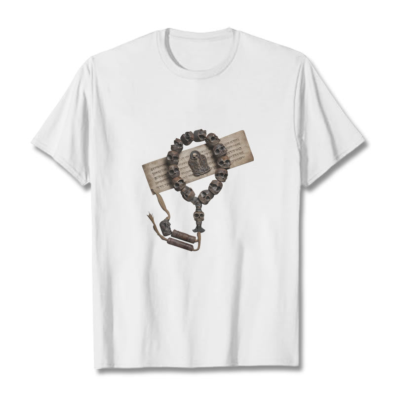 T-shirt à motifs de perles tibétaines représentant des Buddha Stones et le Seigneur de la forêt des cadavres - Blanc - 2XL - image 1