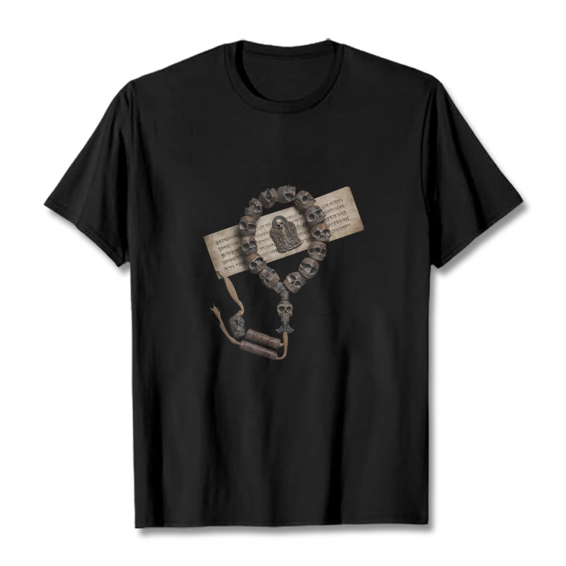 T-shirt à motifs de perles tibétaines représentant des Buddha Stones et le Seigneur de la forêt des cadavres - Noir - 2XL - image 9