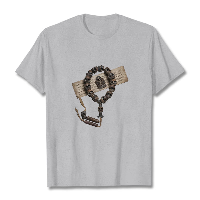 T-shirt à motifs de perles tibétaines représentant des Buddha Stones et le Seigneur de la forêt des cadavres - Gris clair - 2XL - image 22