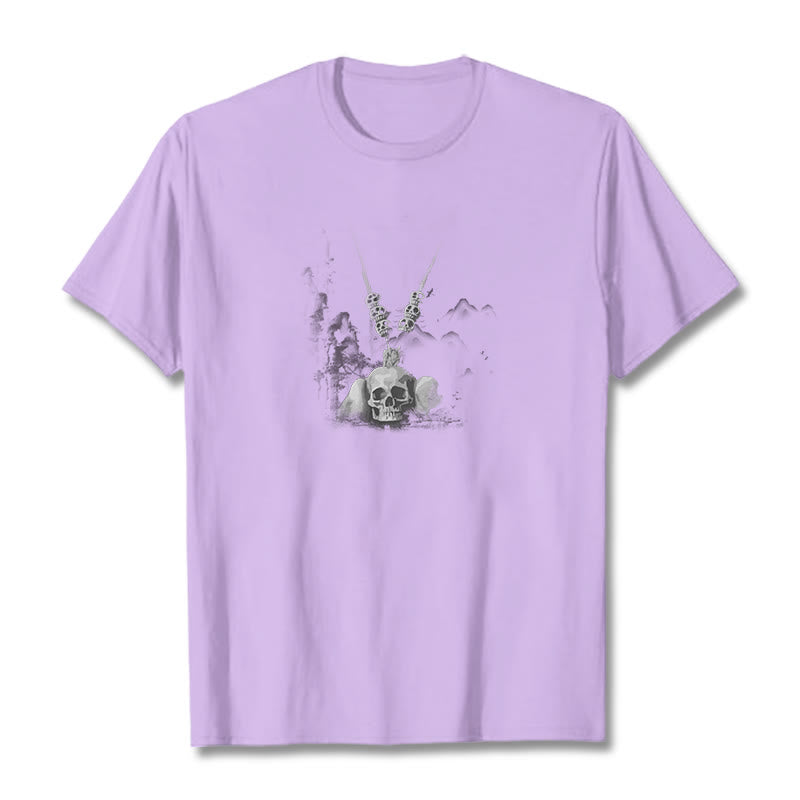 T-shirt avec pendentif en forme de nuages ​​et de crânes de forêt représentant des Buddha Stones tibétaines - Prune - 2XL - image 18