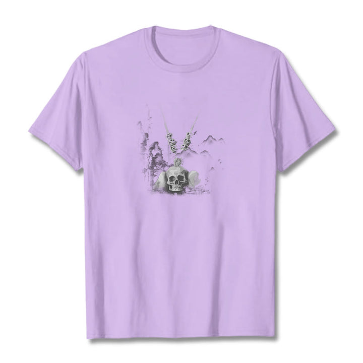 T-shirt avec pendentif en forme de nuages ​​et de crânes de forêt représentant des Buddha Stones tibétaines - Prune - 2XL - image 18