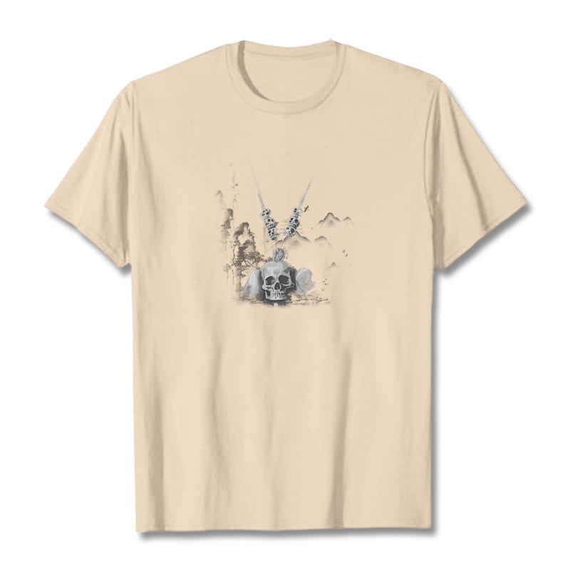 T-shirt avec pendentif en forme de nuages ​​et de crânes de forêt représentant des Buddha Stones tibétaines - Bisque - 2XL - image 20