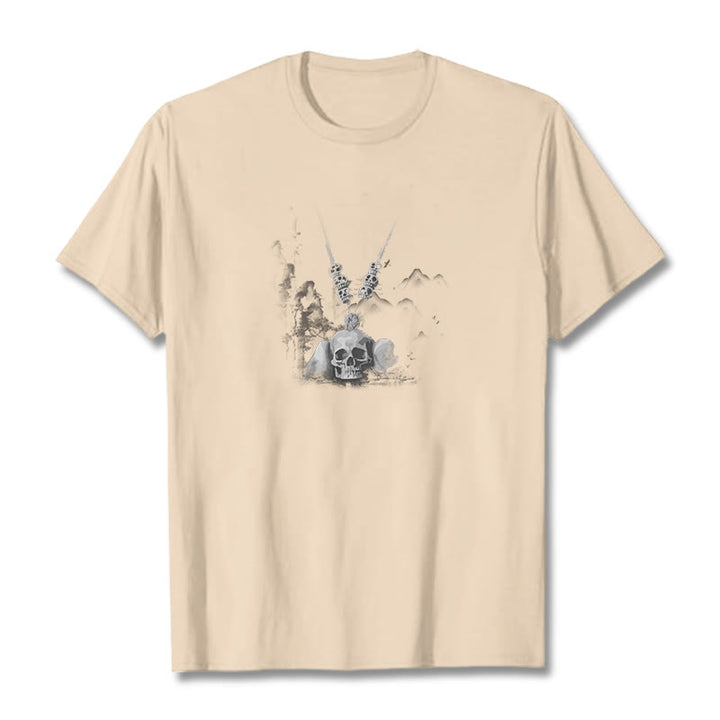 T-shirt avec pendentif en forme de nuages ​​et de crânes de forêt représentant des Buddha Stones tibétaines - Bisque - 2XL - image 20