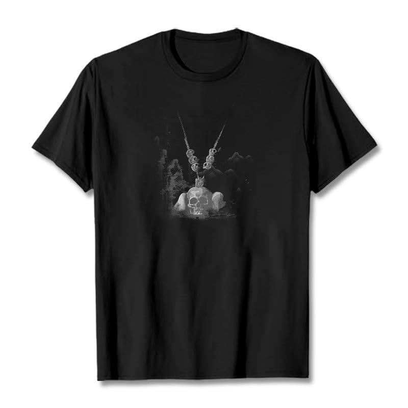 T-shirt avec pendentif en forme de nuages ​​et de crânes de forêt représentant des Buddha Stones tibétaines - Noir - 2XL - image 7