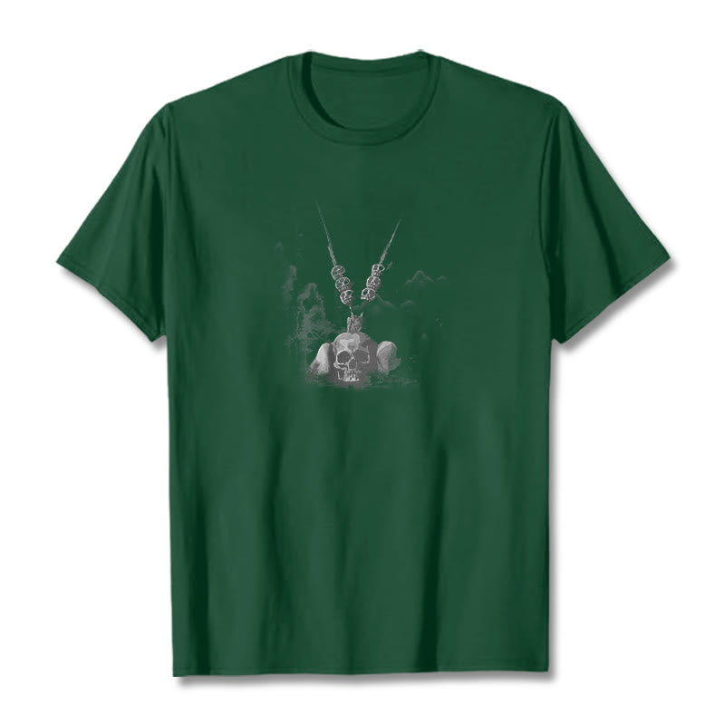 T-shirt avec pendentif en forme de nuages ​​et de crânes de forêt représentant des Buddha Stones tibétaines - Vert forêt - 2XL - image 11