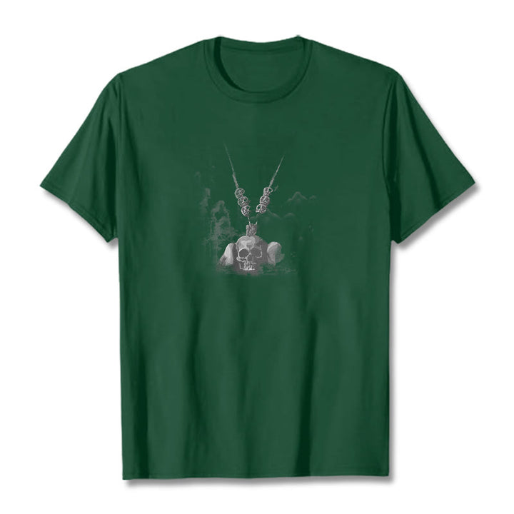 T-shirt avec pendentif en forme de nuages ​​et de crânes de forêt représentant des Buddha Stones tibétaines - Vert forêt - 2XL - image 11
