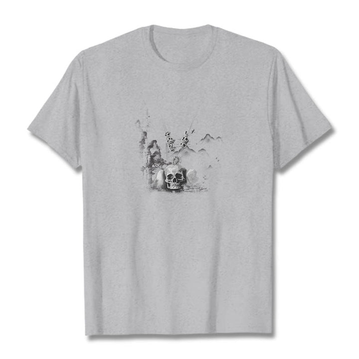 T-shirt avec pendentif en forme de nuages ​​et de crânes de forêt représentant des Buddha Stones tibétaines - Gris clair - 2XL - image 22