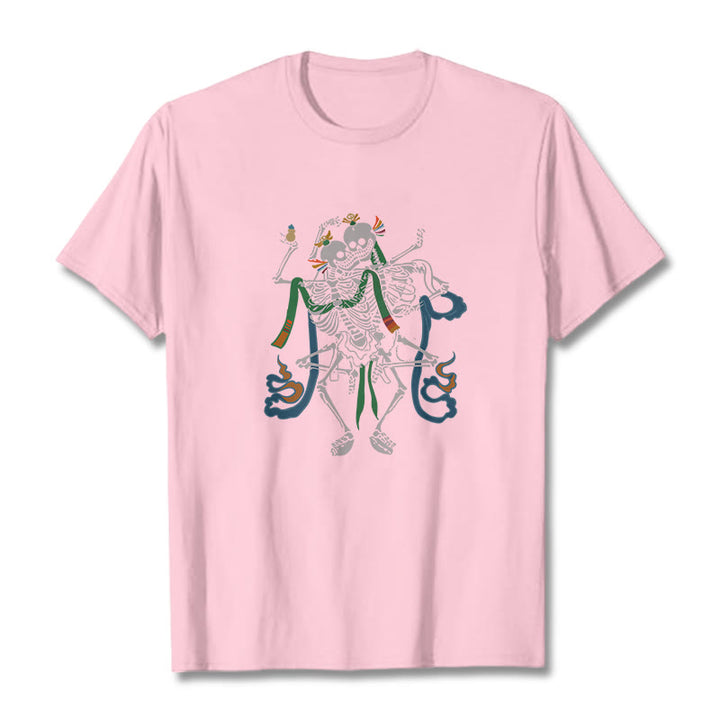 T-shirt tibétain avec Buddha Stones et motif du Seigneur de la forêt des cadavres - Rose clair - 2XL - image 14