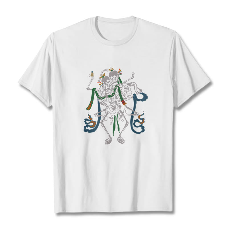 T-shirt tibétain avec Buddha Stones et motif du Seigneur de la forêt des cadavres - Blanc - 2XL - image 7