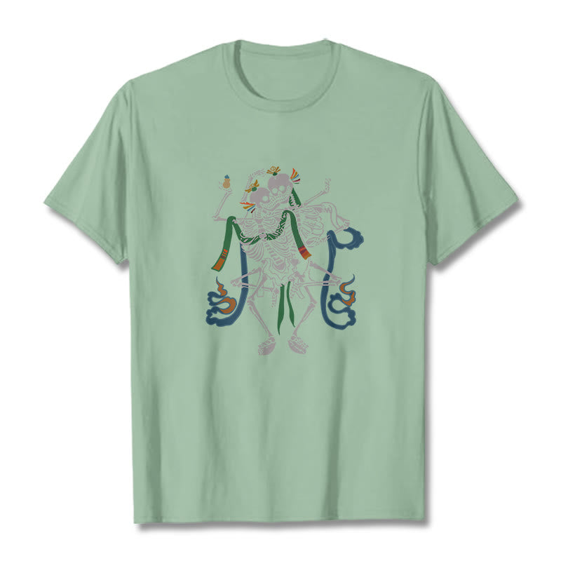T-shirt tibétain avec Buddha Stones et motif du Seigneur de la forêt des cadavres - Vert pâle - 2XL - image 15