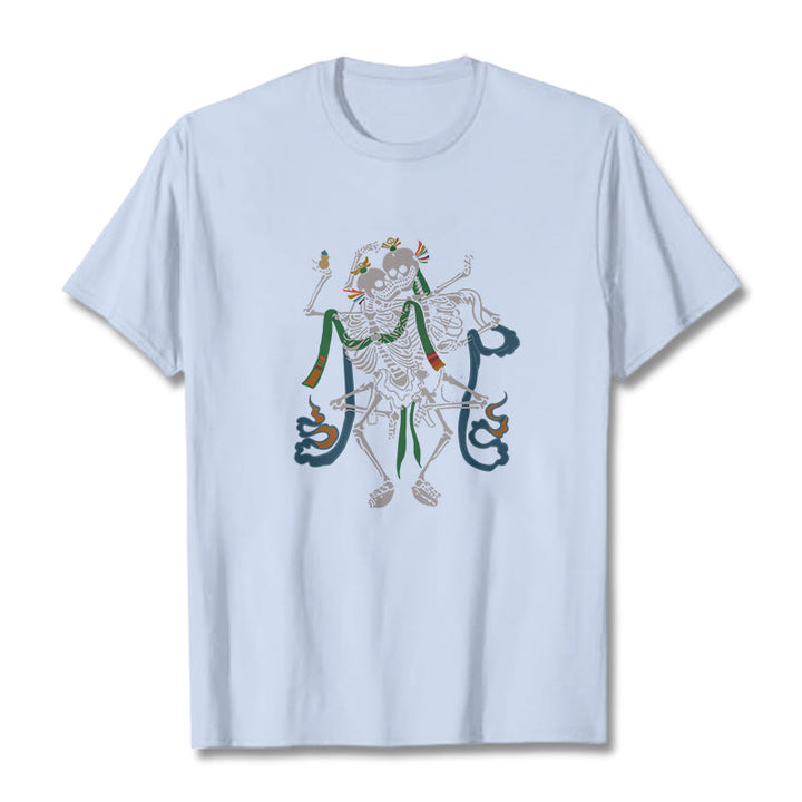 T-shirt tibétain avec Buddha Stones et motif du Seigneur de la forêt des cadavres - Cyan clair - 2XL - image 13