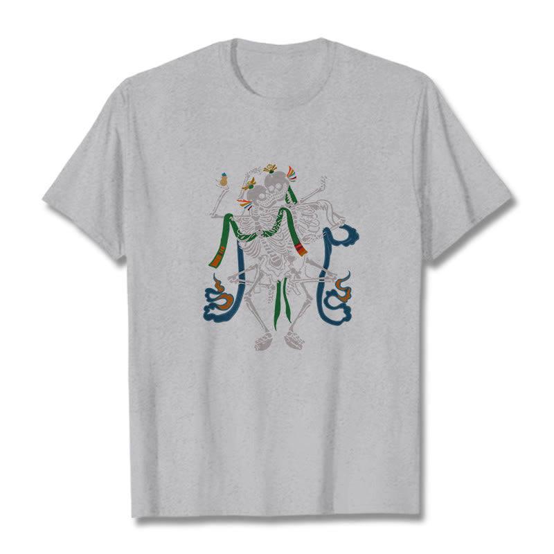 T-shirt tibétain avec Buddha Stones et motif du Seigneur de la forêt des cadavres - Gris clair - 2XL - image 21