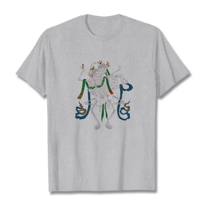 T-shirt tibétain avec Buddha Stones et motif du Seigneur de la forêt des cadavres - Gris clair - 2XL - image 21