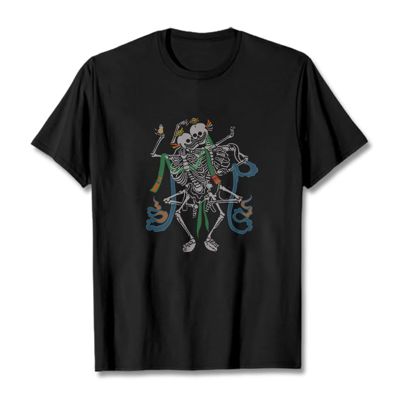 T-shirt tibétain avec Buddha Stones et motif du Seigneur de la forêt des cadavres - Noir - 2XL - image 1