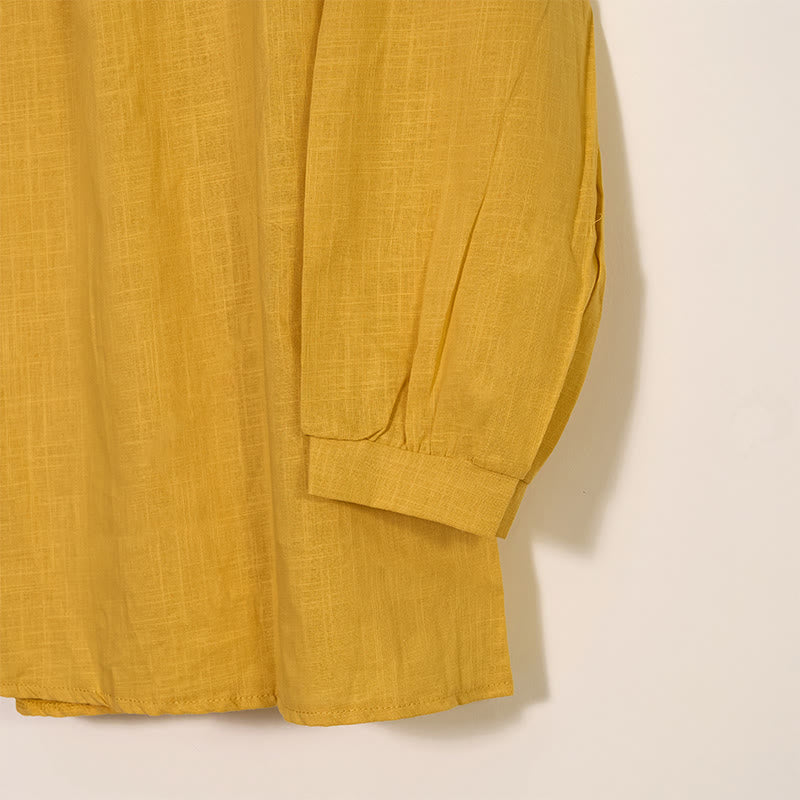 Chemise à manches longues plissée décontractée à col rond avec Buddha Stones Chemises pour femmes en coton et lin - image 3