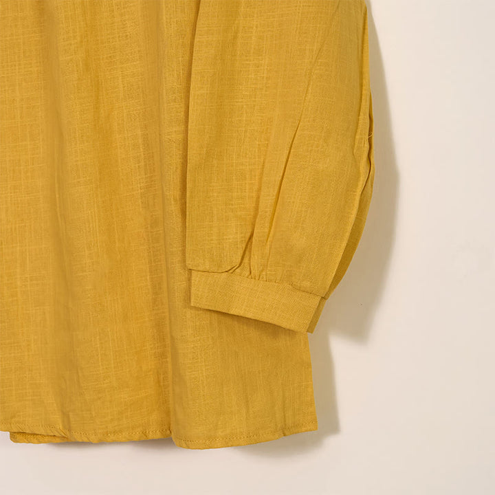 Chemise à manches longues plissée décontractée à col rond avec Buddha Stones Chemises pour femmes en coton et lin - image 3