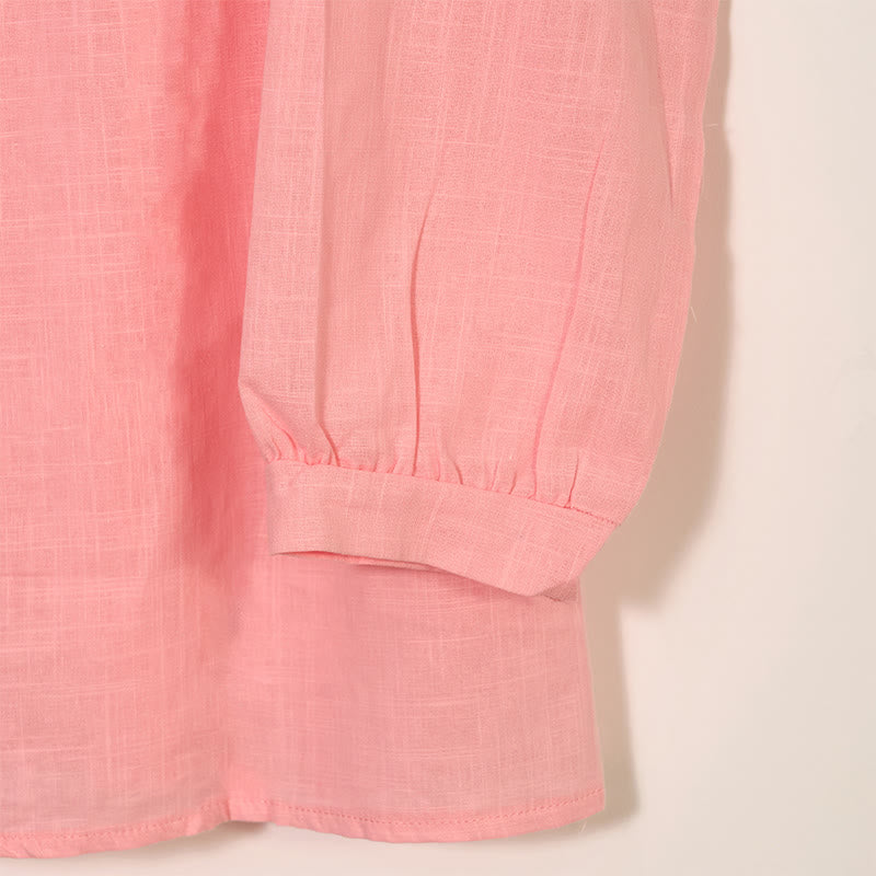 Chemise à manches longues plissée décontractée à col rond avec Buddha Stones Chemises pour femmes en coton et lin - image 11