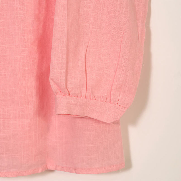 Chemise à manches longues plissée décontractée à col rond avec Buddha Stones Chemises pour femmes en coton et lin - image 11