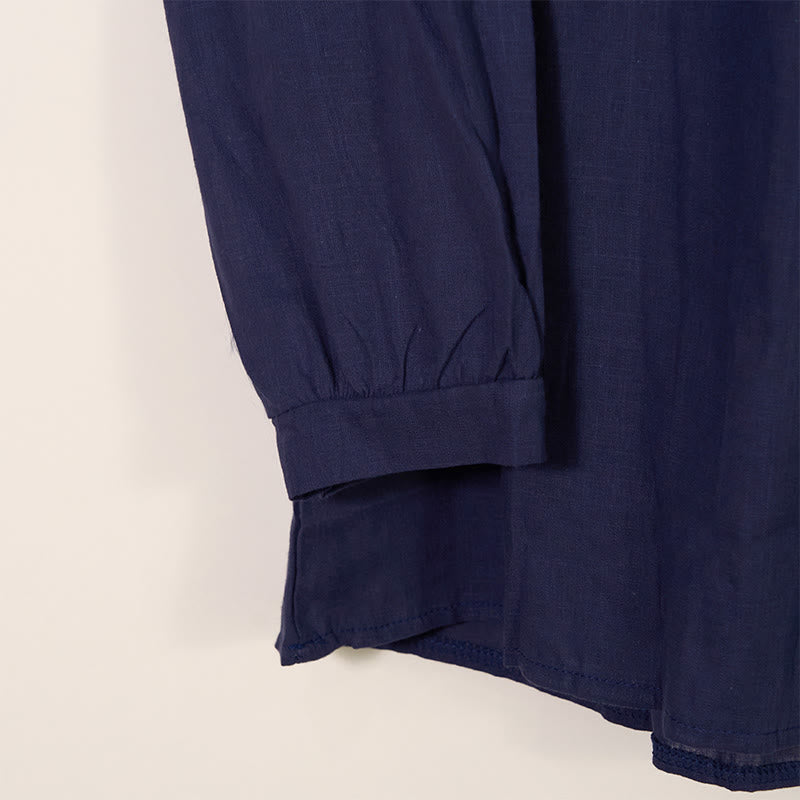 Chemise à manches longues plissée décontractée à col rond avec Buddha Stones Chemises pour femmes en coton et lin - image 15