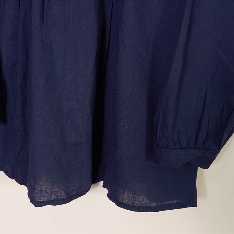 Chemise à manches longues plissée décontractée à col rond avec Buddha Stones Chemises pour femmes en coton et lin - image 16