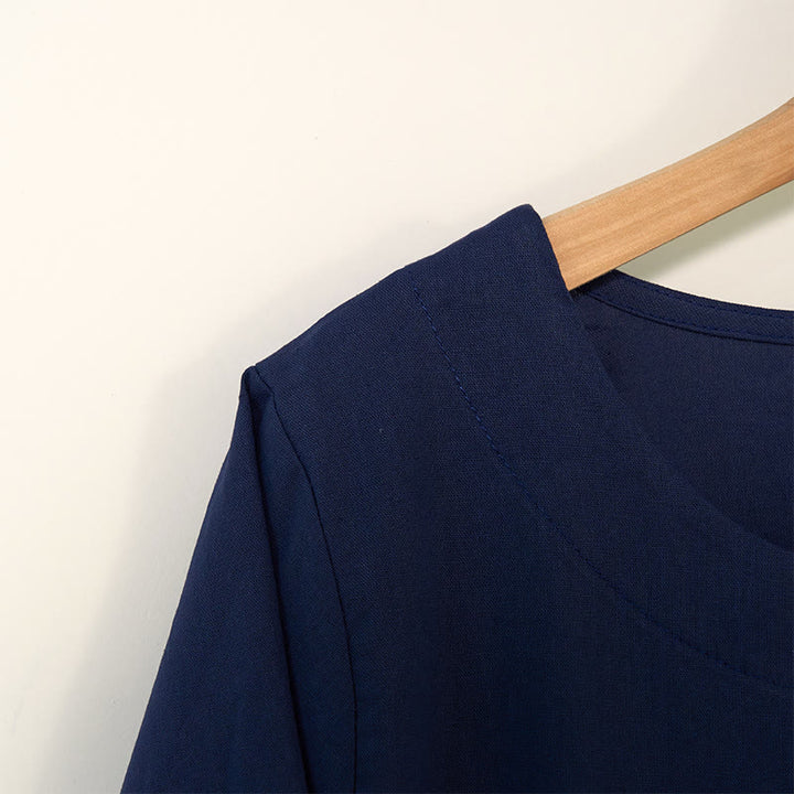 Chemise décontractée à manches longues et col rond en coton et lin pour femme avec motif de pissenlit et Buddha Stones - image 2