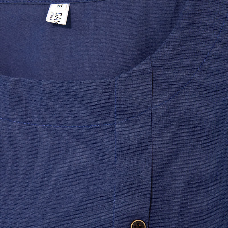 Chemise décontractée à manches longues et col rond en coton et lin pour femme avec motif de pissenlit et Buddha Stones