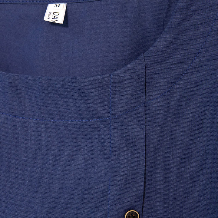 Chemise décontractée à manches longues et col rond en coton et lin pour femme avec motif de pissenlit et Buddha Stones