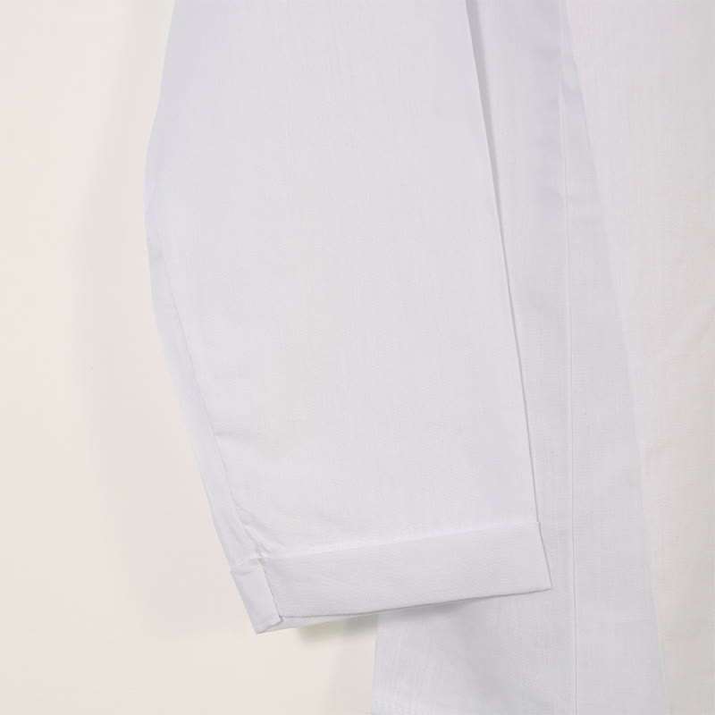 Chemise décontractée à manches longues et col rond en coton et lin pour femme avec motif de pissenlit et Buddha Stones