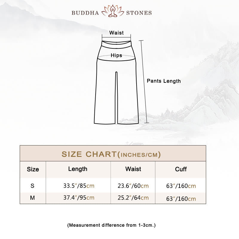Pantalon large décontracté en coton et lin pour femme avec Buddha Stones pour le yoga et la danse