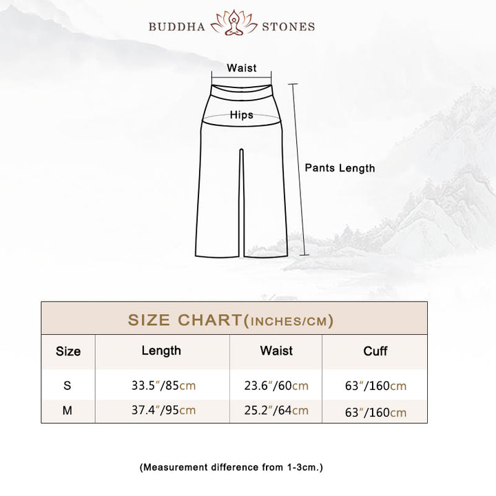 Pantalon large décontracté en coton et lin pour femme avec Buddha Stones pour le yoga et la danse
