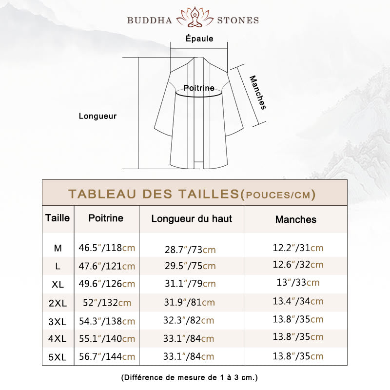 Veste kimono pour homme à devant ouvert de couleur unie Buddha Stones