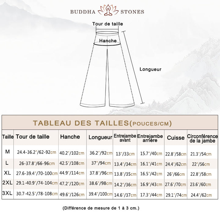 Pantalon large décontracté en coton et lin avec broderies Buddha Stones pour femmes avec poches