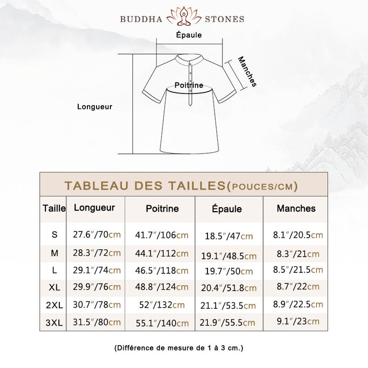 Chemise décontractée en coton et lin à manches courtes et boutons pour homme Buddha Stones